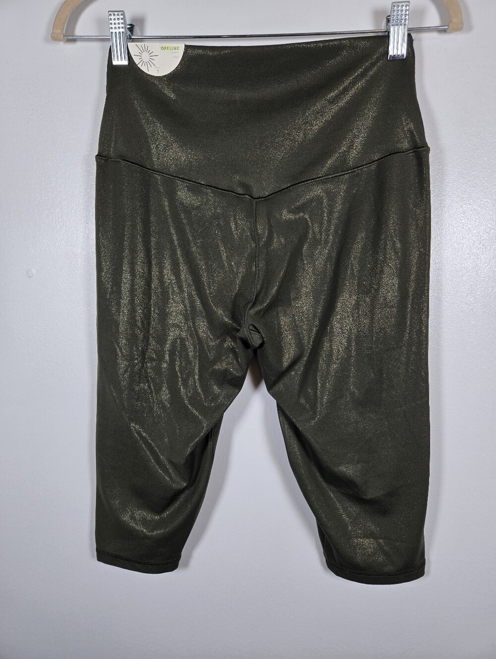 NEW Aerie Offline Real Me Crop Leggings Size Large Liquid Shine Metallic Green - Picture 8 of 12